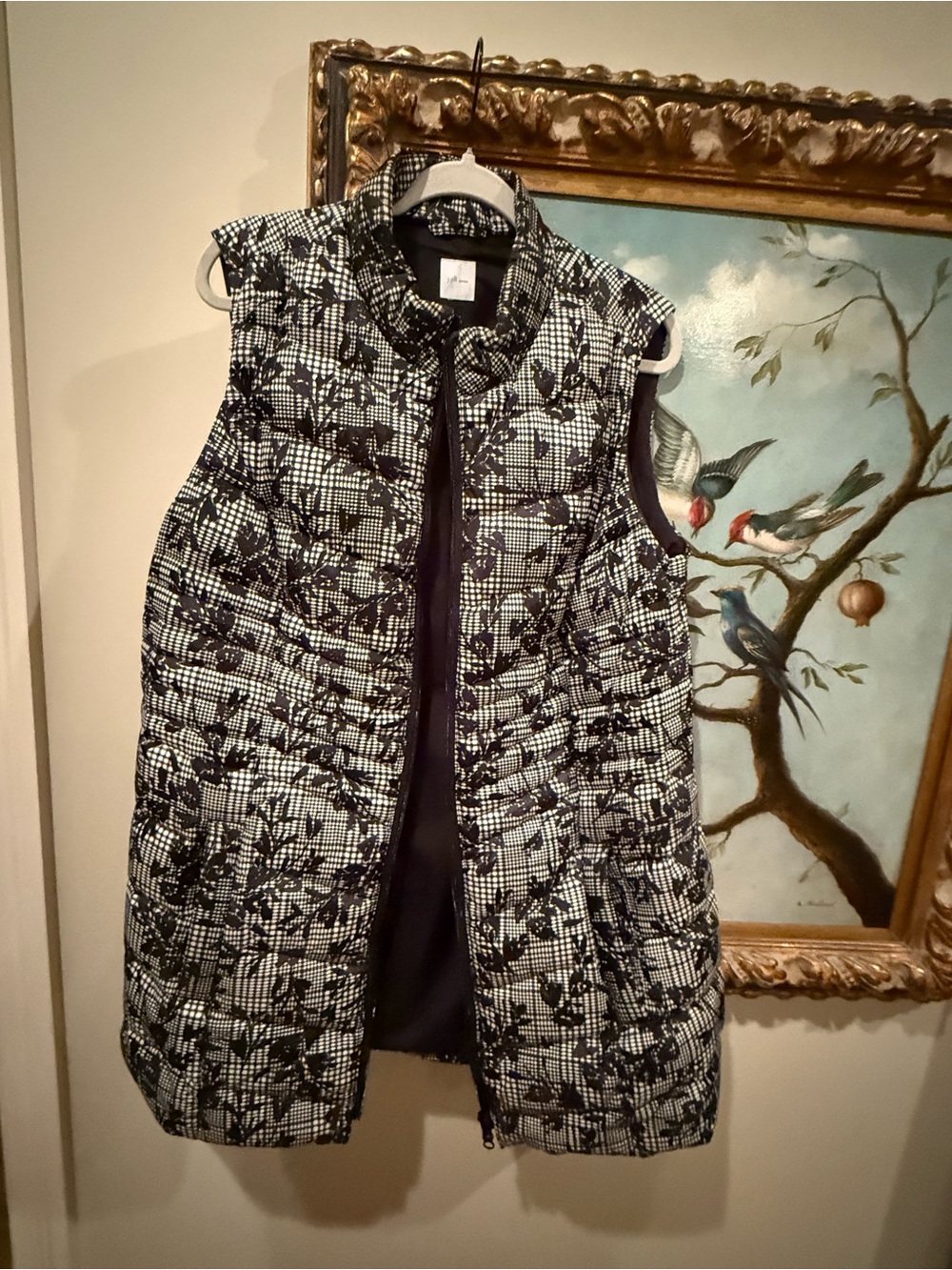 J. Jill Black and White Quilted Floral Sleeveless Puffer Vest